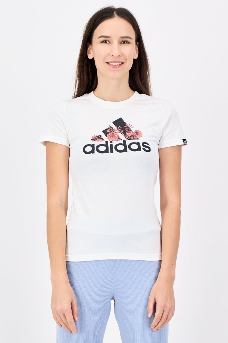 Adidas Women Sportswear Fit Short Sleeve Outdoor T-Shirt, White - Image 1